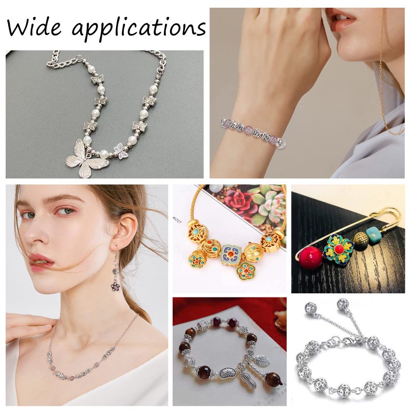 PH PandaHall 8mm Round Spacers Beads, 60pcs Tibetan Alloy Metal Charms Beads Antique Silver Metal Loose Spacer Beads for Bracelet Necklace Jewelry Making, Hole: 1.5mm - Image 3